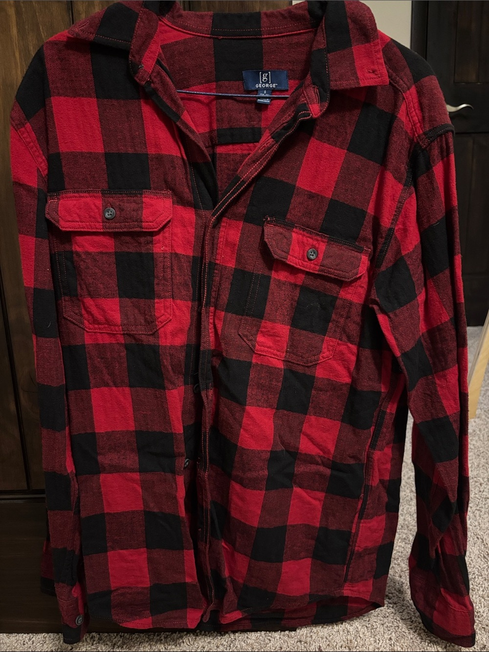 George Men's Red and Black Buffalo Plaid Flannel Shirt